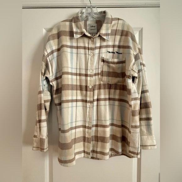 Forever 21 Plaid Disney Mickey Mouse Button Down Shirt - Brown and Cream - Picture 2 of 3